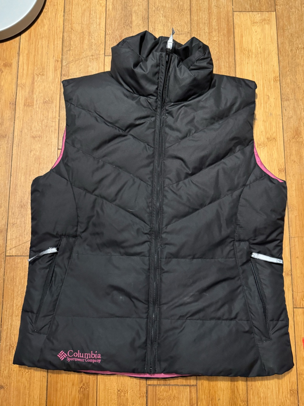 Columbia Women's Black Puffer Vest with Pink Trim
